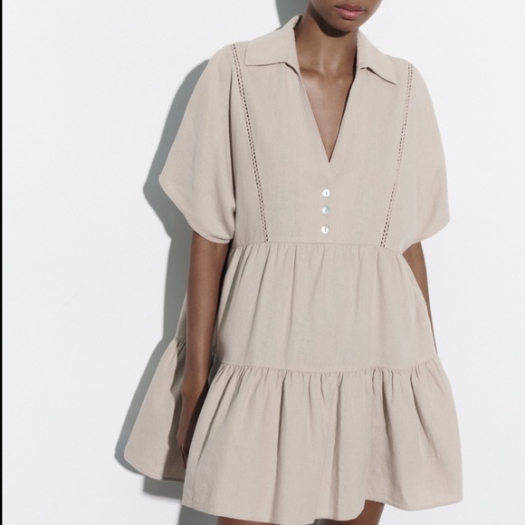 NWT Zara Linen Blend Lace Trim Dress - Picture 1 of 3